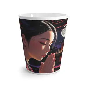 Mara. Serene Asian Woman Latte Mug - Tranquil Art Mug, Zen Gift, Coffee Lover's Companion, Meditation Mug, Japanese Aesthetic Drinkware