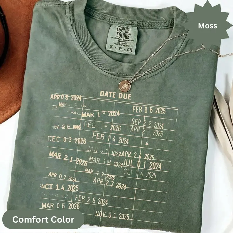 Comfort Colors Date Due Library Shirt, Book Lover T-Shirt, Reading Teacher Tee, Vintage Librarian Top, Funny Retro Literature Graphic Gift