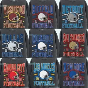 Vintage All Team Football Sweatshirt, Dark Heather Color Retro 90s City Sports Crewneck Pullover with Helmet Graphic, Unisex Game Day Fan Apparel, Fall Winter Outfit for Men and Women, Multiple City Team Options - AG