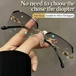 HD Eye‑Caring Reading Glasses with Intelligent Zoom Progressive Lenses for Men & Women Blue Light Filter Silicone Nose Pads Ergonomic Design Smart Photochromic Adjustable Frameless Ultra HD Optical Precision - Clear