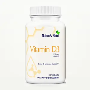 Nature's Blend Vitamin D3 5000 IU Tablets, 125mcg Cholecalciferol Supplement for Bone & Immune Support, Non-GMO Gluten-Free Lab Tested, 100 Count