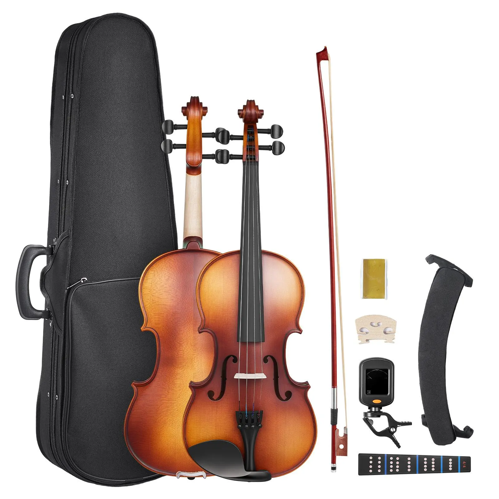 VEVOR 4/4 Handmade Craft Solid Maple Violin (23+ in), Beginner-Friendly Fiddle for Ages 12+ Adults, with Hard Case, Bow, Shoulder Rest, Bridge, Extra Strings, Violin Rosin, Easy Tuner (Matte Brown)