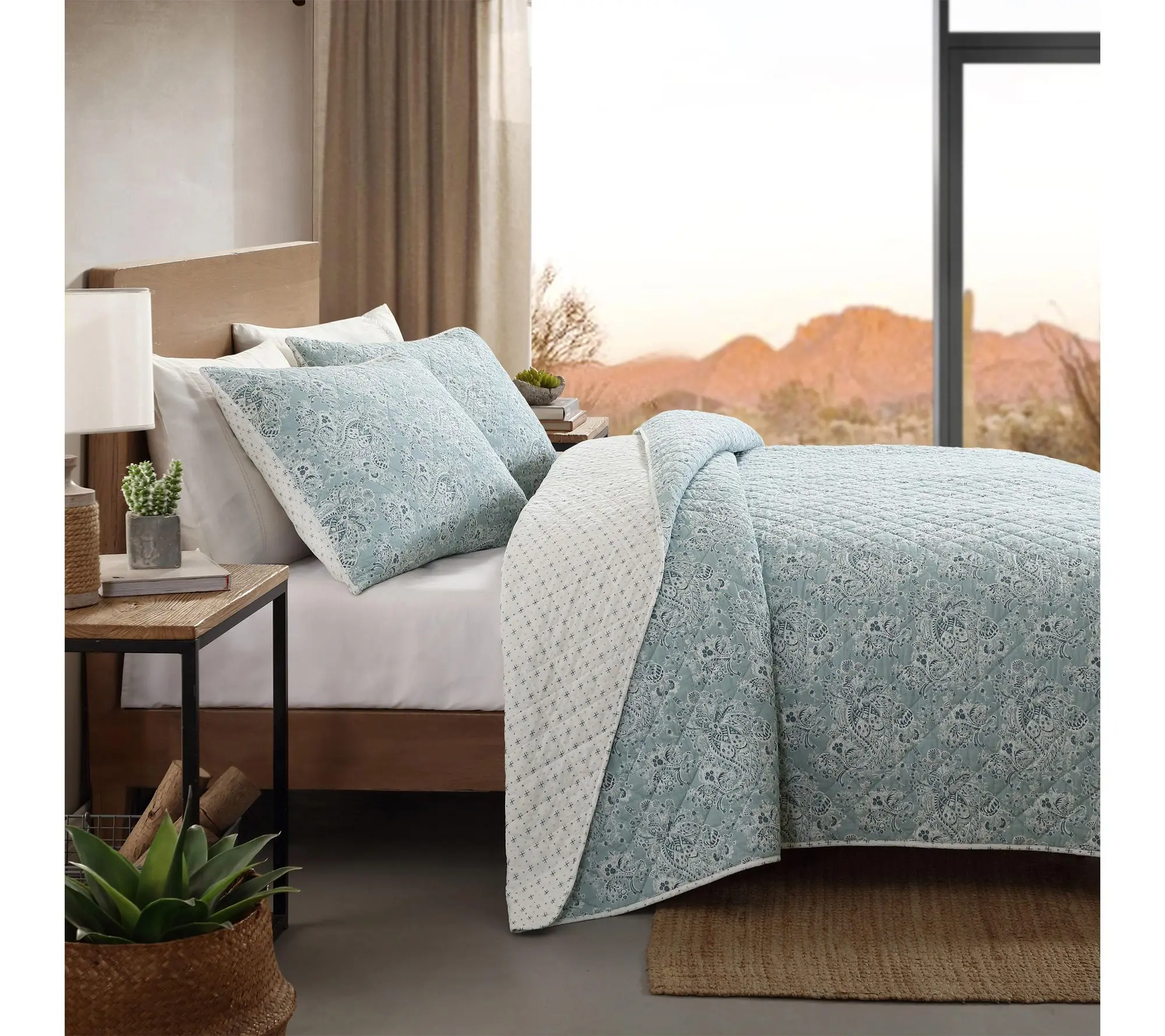 Wrangler Prairieland Paisley Blue Cotton Twin Quilt Set