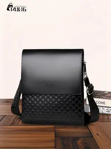 Men's PU Leather Minimalist Shoulder Bag, Casual Plain Design, Multi-Functional Zipper Crossbody Bag for All Seasons, Perfect Gift for Boyfriend