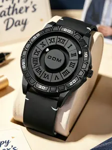 Men's Street Style Roman Dial Quartz Watch, Punk Design, Magnetic Suspension, Leather/rubber Strap, Perfect Gift for Father's Day