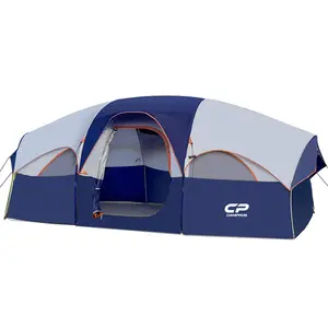CAMPROS CP Tent 8 Person Camping Tents, Weather Resistant Family Tent, 5 Large Mesh Windows, Double Layer, Divided Curtain for Separated Room, Portable with Carry Bag