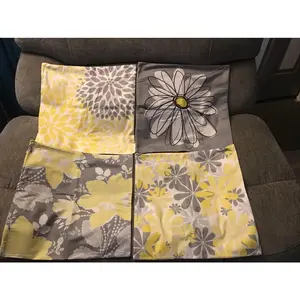 4 piece Soleebee Pillow Cover Set White/Grey/Yellow Floral Patterns Both Sides