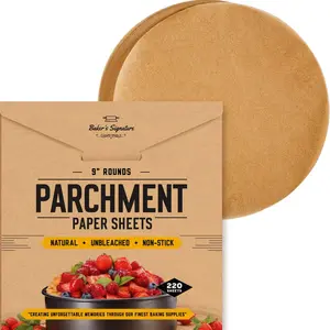 Heavy Duty 9 Inch Parchment Rounds Paper Baking Sheets Precut Silicone Coated Unbleached Will Not Curl or Burn Non-Toxic in Convenient Packaging