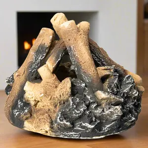 BARTON 15-in Ceramic Fiber Decorative Bonfire Logs, Realistic Birch Wood Imitation with Natural Glow, Family-Safe, Clean-Burning, No Assembly Required, for Indoor/Outdoor Fire Pits, Patio Fire Pit Use