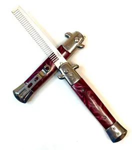 9” METAL COMB EASY OPEN BY ONE HAND MARBLE RED HANDLE