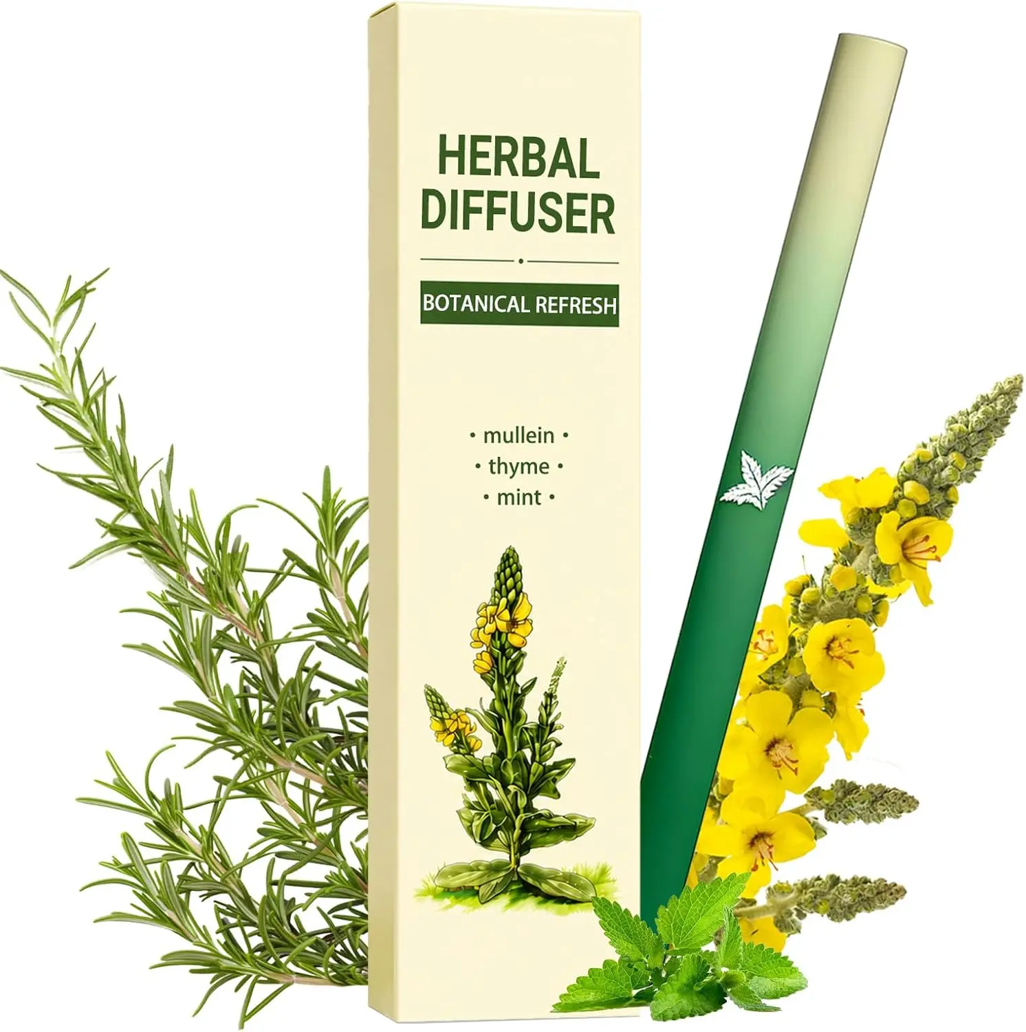 Herbal Diffuser Pen with Mullein, Thyme & Mint, Plant-Based Blend,1Pack