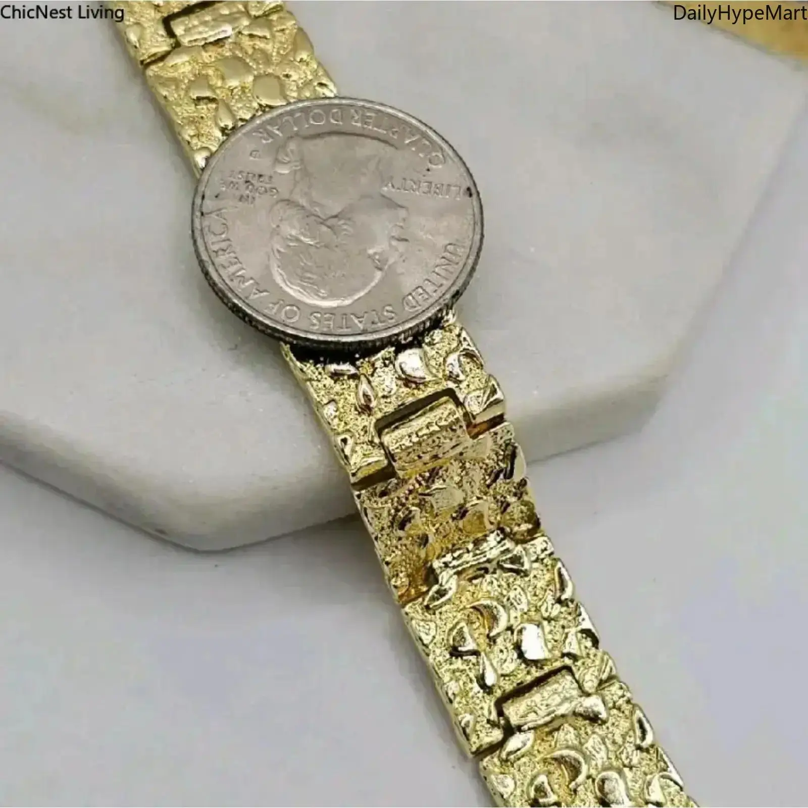 Men's Nugget Gold-Plated Stainless Steel Bracelet - Tarnish-Free, Fashionable Bracelet Style Fashion Accessory, Bracelet Jewelry, Anti Tarnish