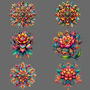 Mexican Flower Pattern DIY Handcraft Iron-on Transfer Set, DIY Flower Decor, Art, 8 Counts/set Durable Washable DTF Heat Press Decals for Customizing T-shirts, Masks, Jeans, and Backpacks, Diy Decorations