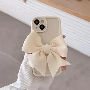 Phone case: 3D Velvet Bow Shockproof White Frosted Full-Body Anti-Drop Phone Case Compatible with Apple iPhone 12-16 Pro Max