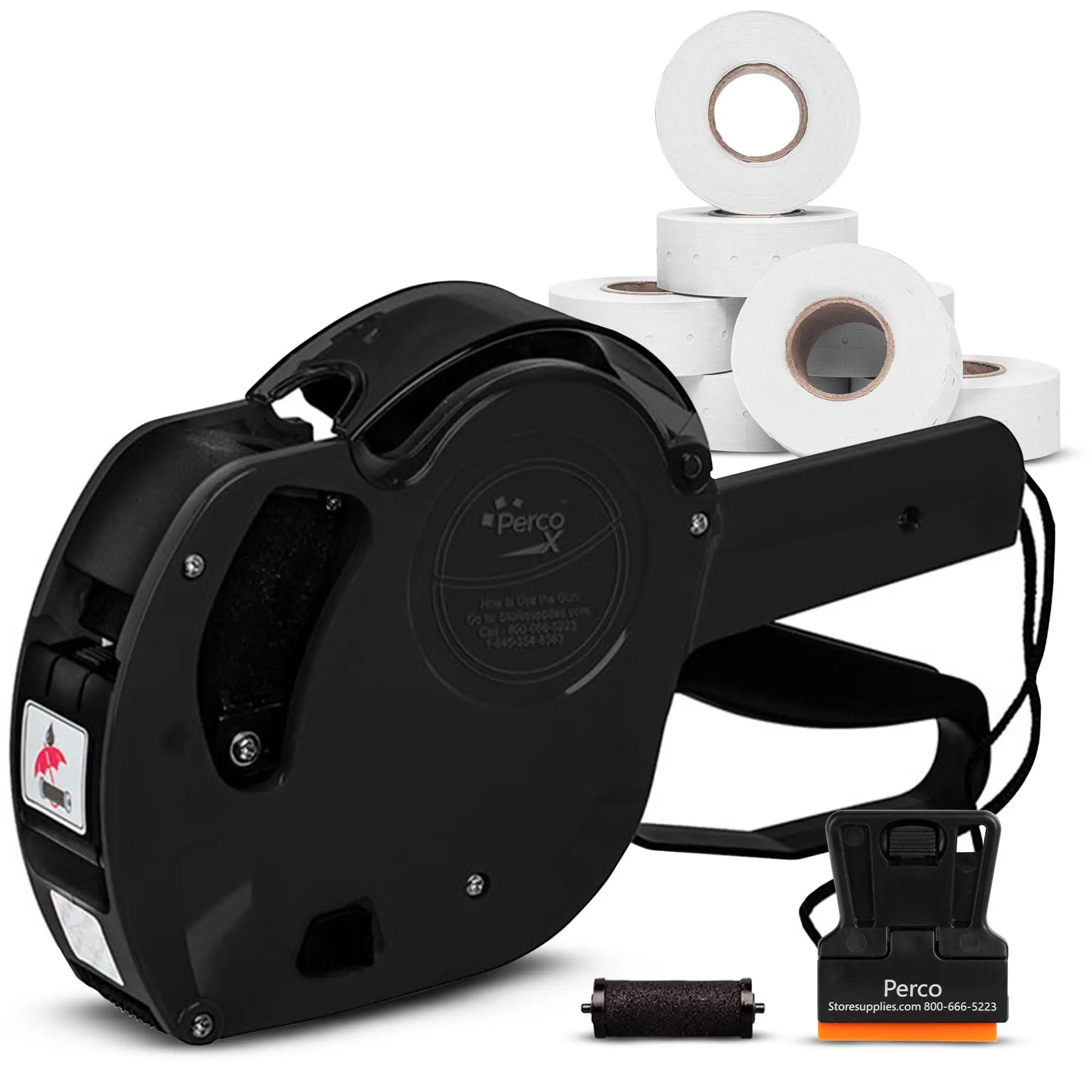 Perco X 1-Line Price Gun Kit - 1-Line Label Gun with Smooth Trigger Action, 9000 White Blank Labels, and an Extra Inker