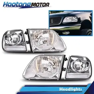 CROSSDESIGN Chrome Headlights W/ Clear Corner Lamp Fit For Ford 97-03 F150 97-02 Expedition