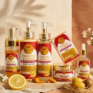 Turmeric & Lemon Skincare Set – Complete Face & Body Care Kit with Cleanser, Lotion, Oil, Serum & Soap