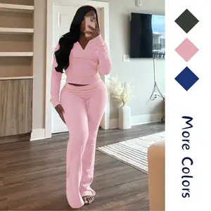 Womens Outfit 2 Piece Lounge Hoodie Flare Pant Sets Tracksuit Colorful Striped 2 Piece Set