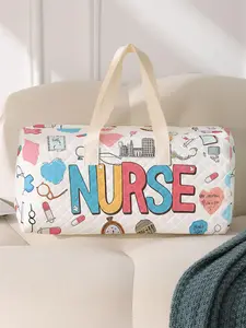 Nurse Letter Pattern Travel Bag, Large Capacity Travel Duffle, Portable Overnight Bag, Fashionable Travel Bag with Shoe Storage for Women & Men, Travel Essentials Bag, Travel Duffel Bag