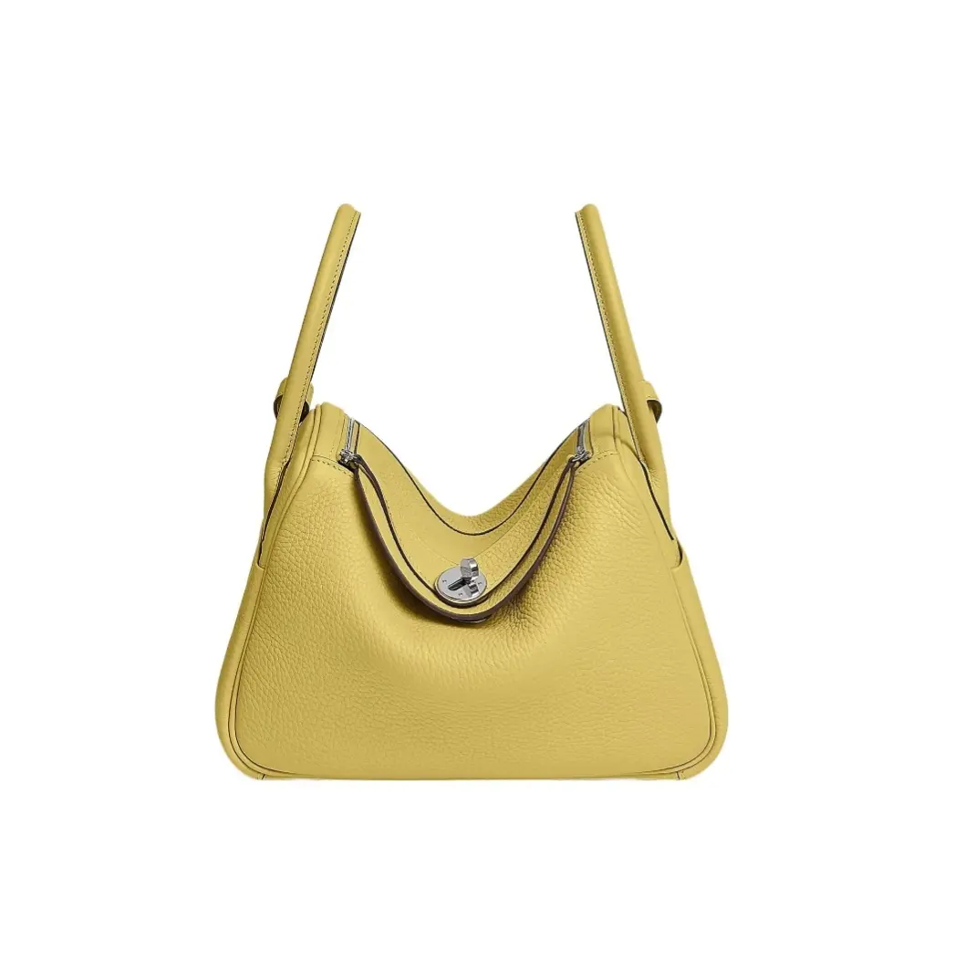 Pre-owned HERMÈS calfskin Clutches & Wristlets HERMES Lindy 26 Leather Cowhide Handbag Limoncello Yellow