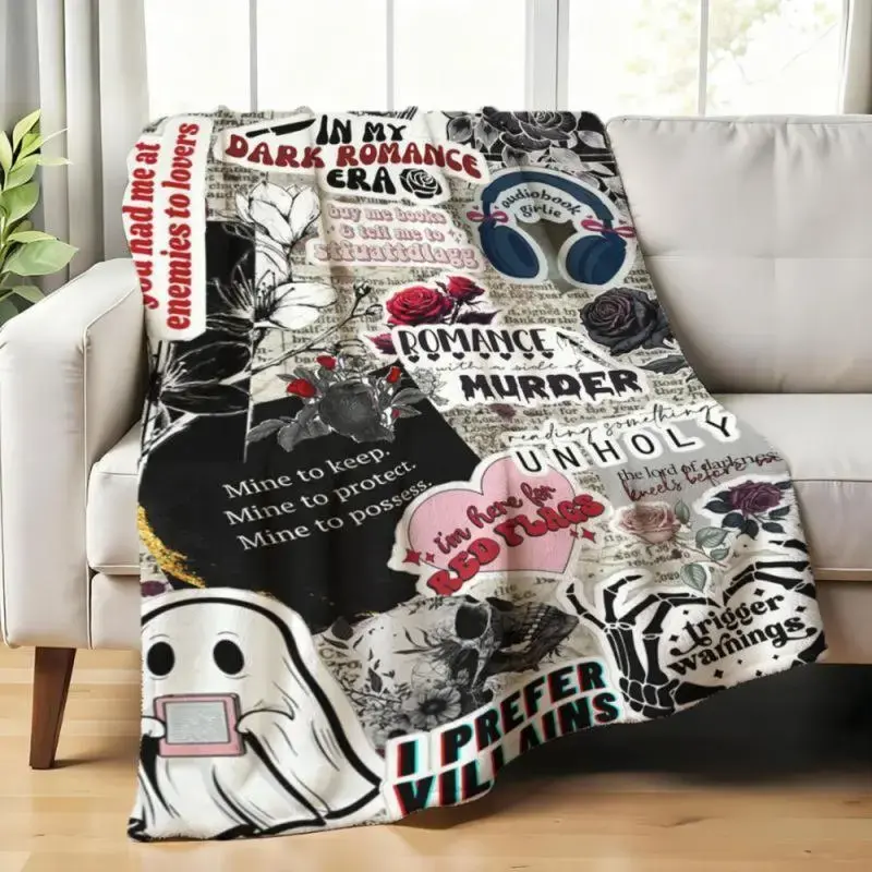Dark Romance Gothic 100% Brushed Flannel Throw Blanket, 40x30in, Wrinkle-Resistant, Freshly Soft Cozy Warm, Fashionable Sports Print Bedding, for Girlfriend, Sofa Bed Decor Gift