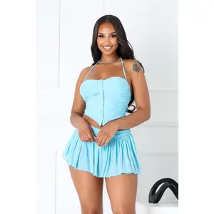 Stuck With U Mesh Ruched Top & Skirt SET