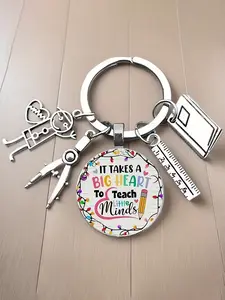 Teacher Appreciation Keychain, Colorful Chalk Design, Time Gem Glass and Alloy, Perfect Gift for Teachers, Graduation, Education Workers, Stylish Keychain, Trendy Cute Keychain
