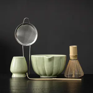 SFTXEY Matcha Whisk Set Speckled Green 5-Piece Matcha Making Kit with Bamboo Bowl Spout Chasen Holder Sifter & Scoop for Tea Ceremony Lovers