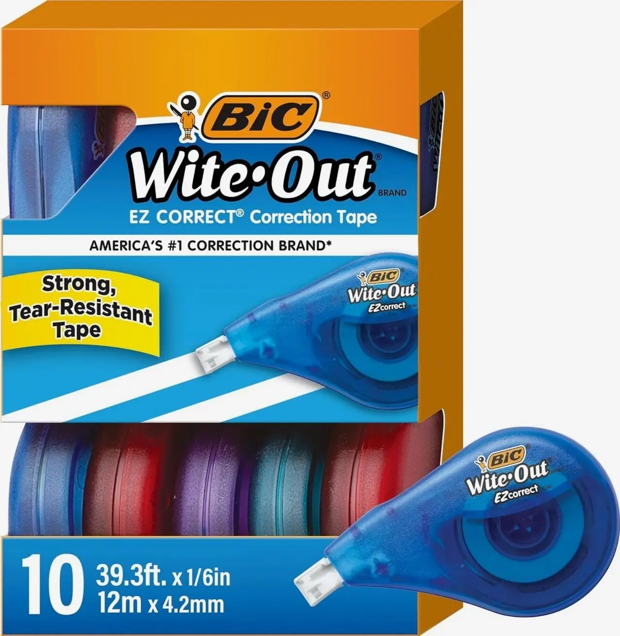 BIC Wite-Out EZ Correct Tear-Resistant Correction Tape, 39.3 ft, 10 Count