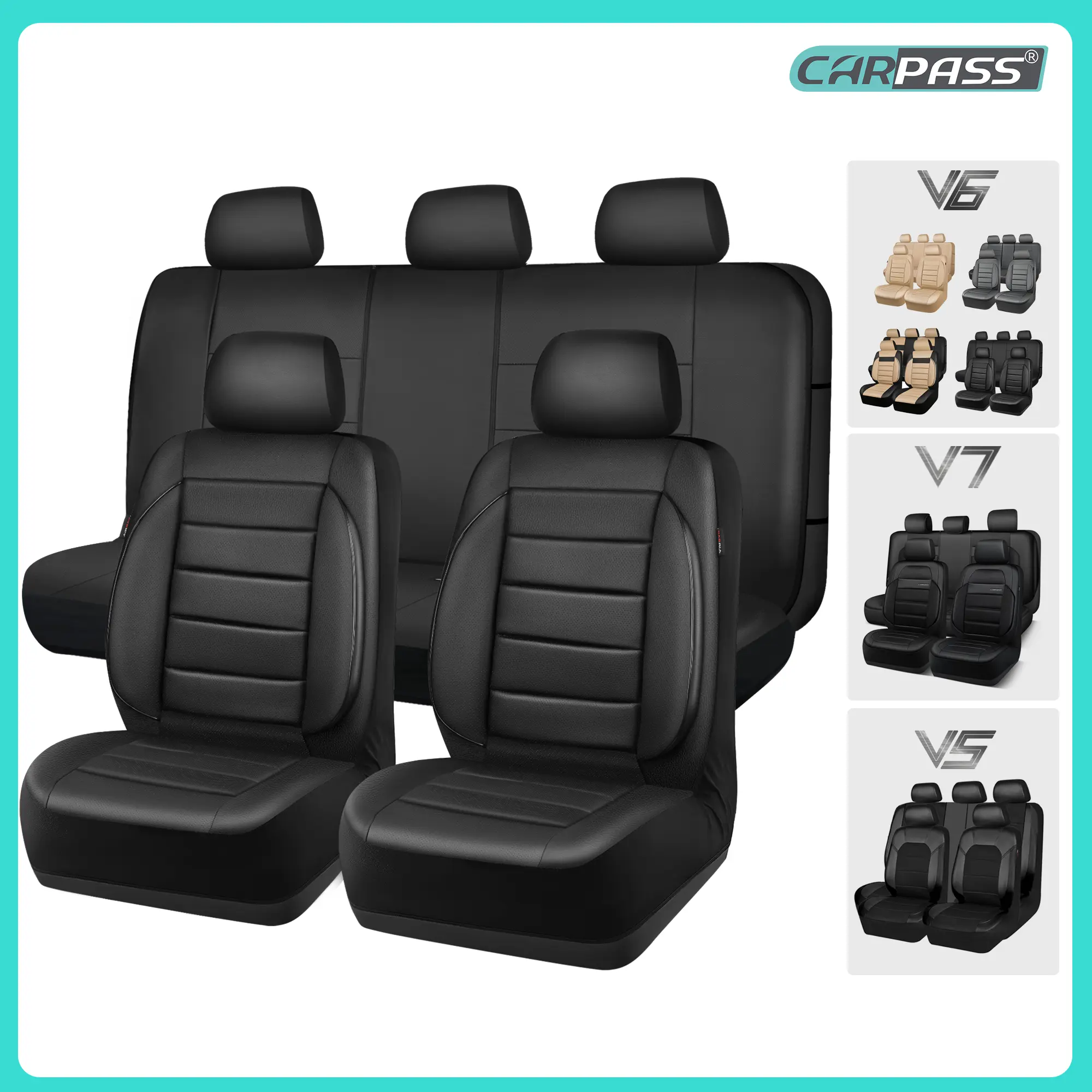 CAR PASS Leather Car Seat Covers Full Set Universal waterproof, 3D Foam Support  Universal Fit for Trucks Vans SUVs Sedans Automotive ，Airbag Compatible