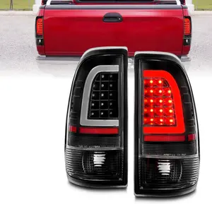 AmeriLite for 1997-2003 Ford F150 99-2007 F250 F350 SuperDuty C-Type LED Tube Crystal Black Tail Lights Brake Lamps Pair - Driver and Passenger Side