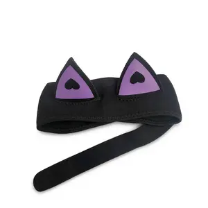 Unique 3MM Neoprene Diving Headband with Black Heart and Pink Cat Ears Perfect for Snorkeling Enthusiasts