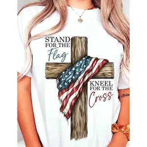 Christian Patriotic T-Shirt, Faith Love Freedom American Flag Cross Print, Soft Cotton Religious Tee for Independence Day Celebration