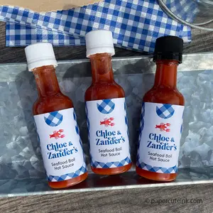 Seafood Boil Party Favors Mini Hot Sauce Bottle Labels, Set of 12 Labels