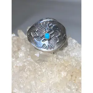 Kokopelli ring size 6.75 Navajo turquoise flute  band fertility southwest sterling silver women