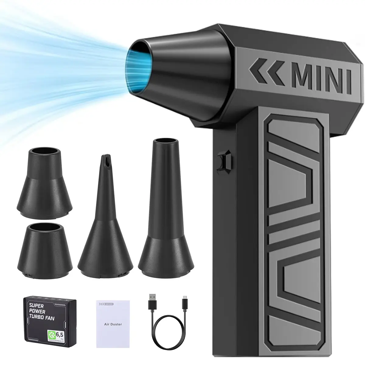 Dazone Cordless Air Duster - 130,000RPM Mini Turbo Fan, Rechargeable Handheld Blower, 4-Gear Adjustable for Car, Keyboard, Home