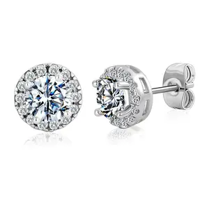GEMSME 1.25CT Round Cut Cubic Zirconia Halo Stud Earrings Set for Women & Men E-0605-4
