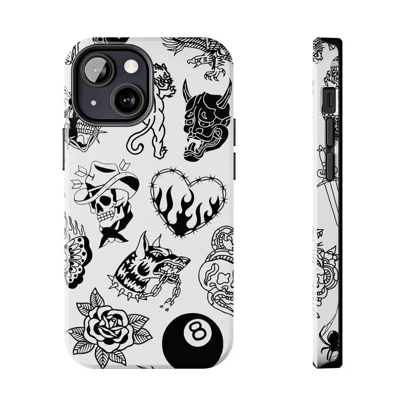 Black & White Tattoo  - Halloween Phone Case |   Old School |   Suitable for iPhone 17/16/15/14/13/12/11 Pro Max/Plus