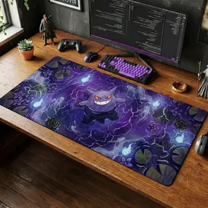 Watercolor Desk Mat, Dark Gothic Gaming Mouse Pad, Purple Ghost Keyboard Mat