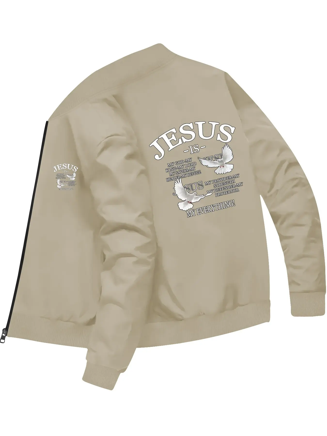 Trendy Fashion Men's Menswear Tops Jesus Text and Peace Dove Printed Baseball Casual Jacket Trendy Outerwear Long Sleeve for Daily Leisure and Street Outings Coats