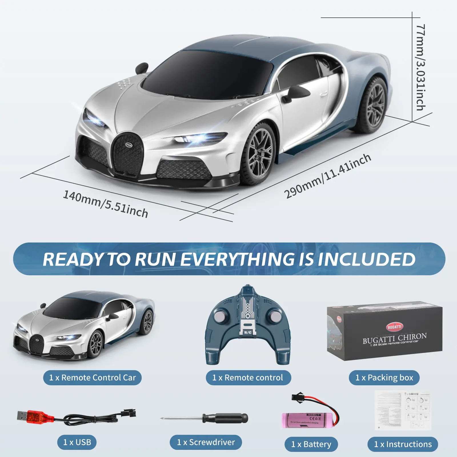 MIEBELY 1/24 Scale Wireless Controller RC Drift Car Toy - RC Supercar Kit, Replica with Headlights, 3.7V 500mAh Battery Included, Racing Hobby Model Gift for 6+ Boys