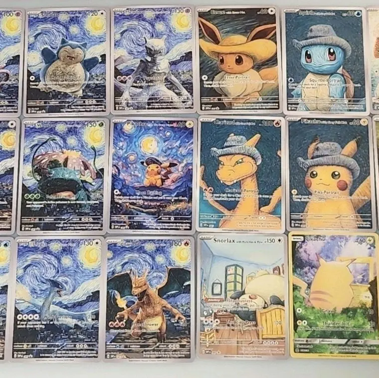 Pokémon Custom-Made Van Gogh Fan Art Non-Sports Trading Cards - 18-Piece Full Set Inspired by Starry Night - Display Cards, Collectibles