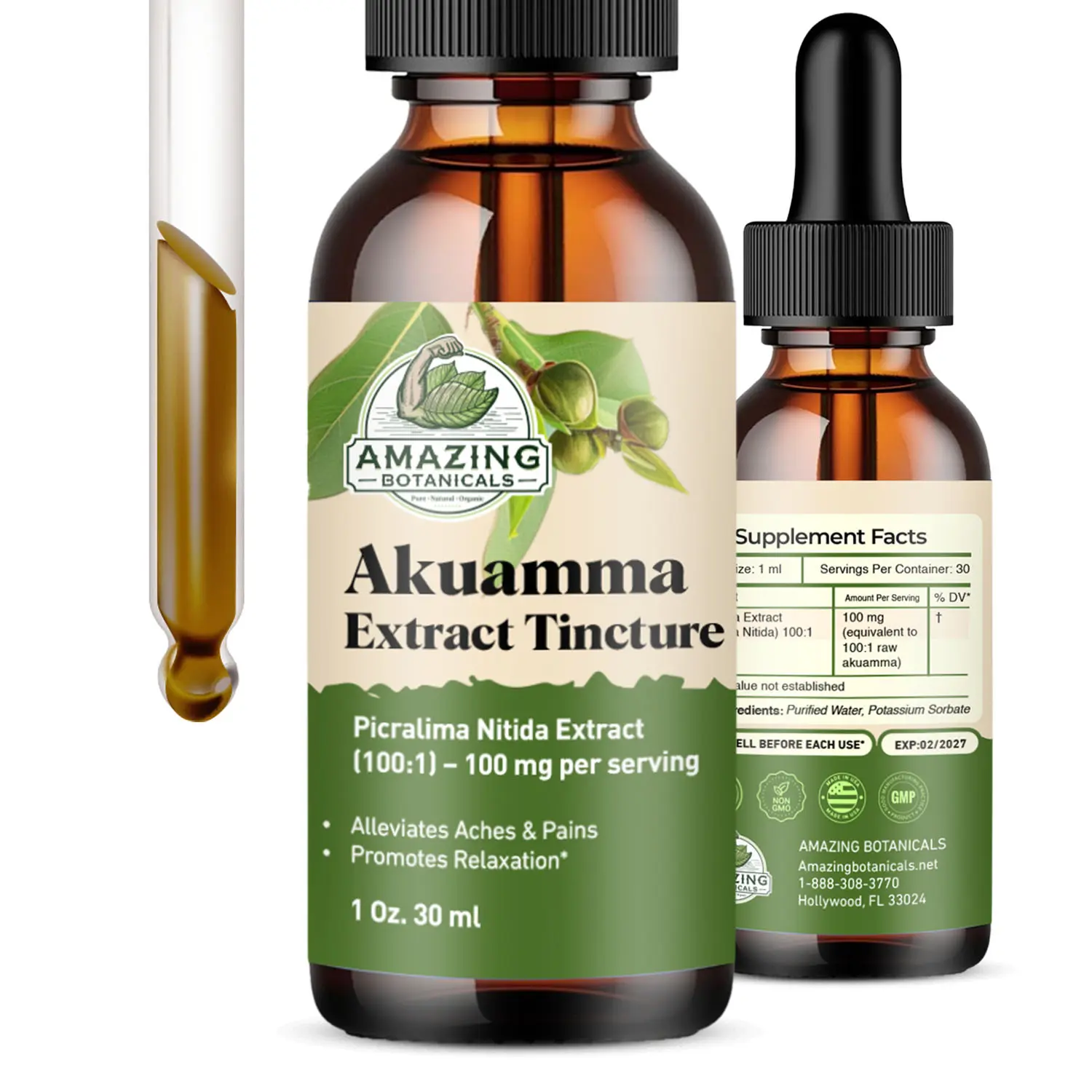 Amazing Botanicals Akuamma Tincture - 100X Extract Herbal Wellness Blend Supplement, GMP-Compliant, High-Potency, Lab-Tested, 300000mg Herb Equivalent, Flexible, Blendable, Edible Liquid for Mood Balance, Supplement Stack Component