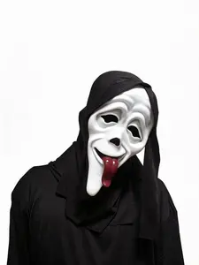 Horror Ghost Face Mask with Tongue, Geometric Natural Rubber Hooded Headpiece, Perfect for Christmas Party, Halloween and Performance, Suitable for Ages 14+, Accessories
