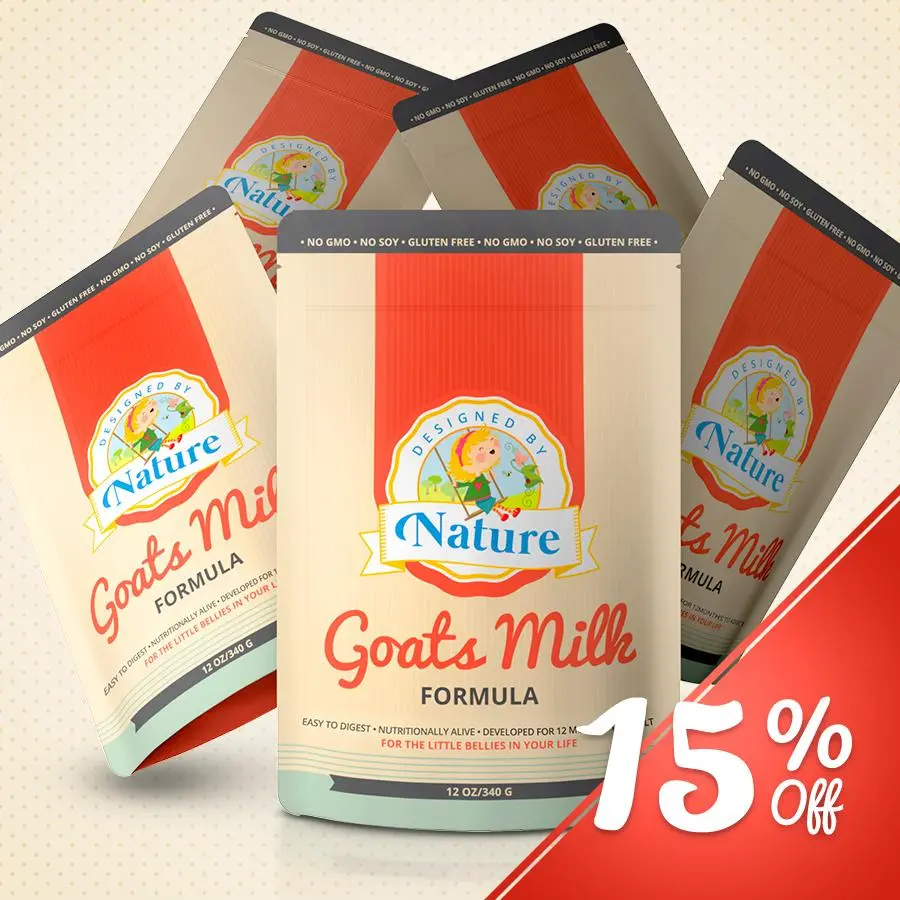 Designed By Nature Goat's Milk Formula - Bundle of 5- 12oz Pouches, High Protein, Calcium, Gluten-Free, Non-GMO, Superfood Ingredients