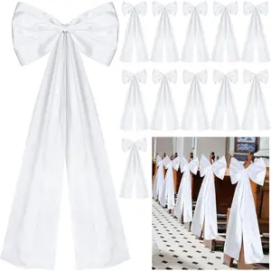 Large Wedding Pew Bows with Long Tails 12 x 29.5 Inch Wedding Aisle Decorations Bows Satin Ribbon Background Decor for Bridal Shower Reception Ceremony(White,12 Pcs)
