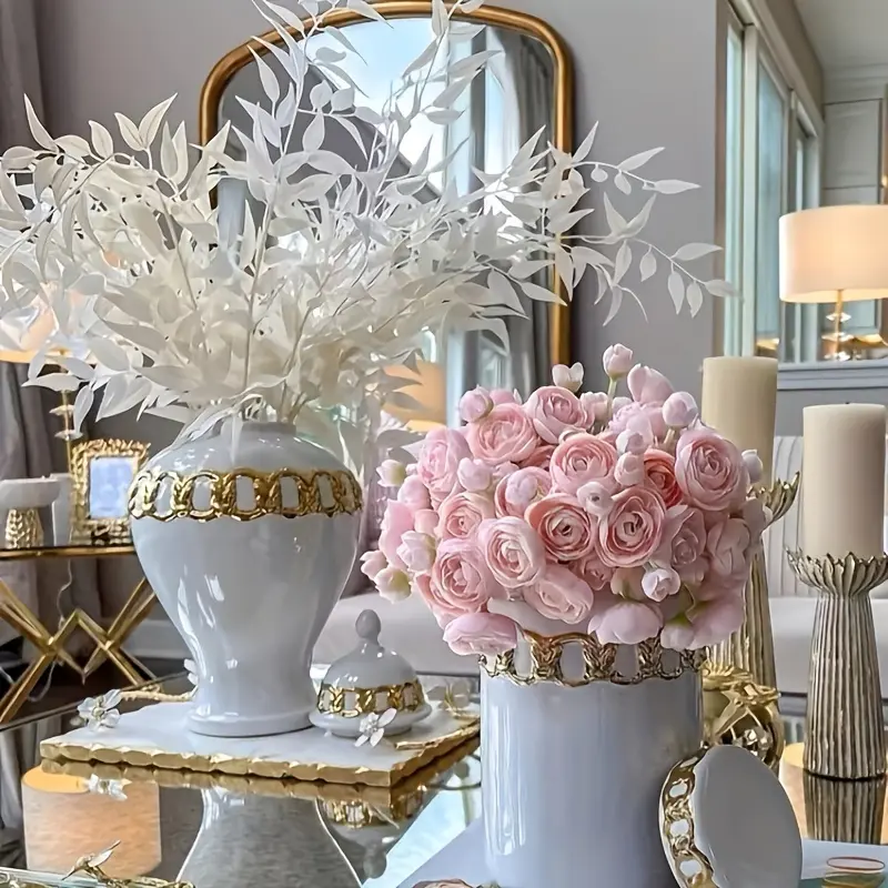 New 1pc Luxurious Cylinder Ceramic Vase - Electroplated Contemporary Decorative Flower Vase for Aesthetic Room Decor Home Decor Accent with Modern Style Ornaments