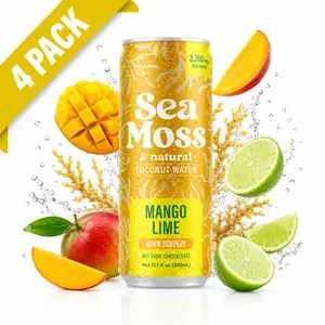Da Bomb Sea Moss Coconut Water Drink, 4 Pack, 11.1 fl oz Cans, 3,300 mg Sea Moss, Electrolytes, No Added Sugar, Non-GMO, Dairy Free, Gluten Free - Mango Lime