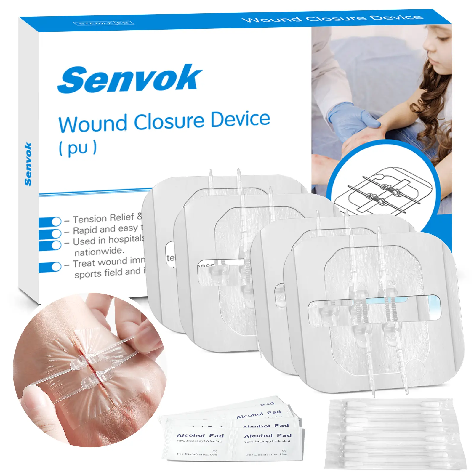Senvok Sutures Butterfly Bandaids 4 Pcs Laceration Closure Kit Surgical Repair Without Sew Quick Clot Emergency Wound Closures Device PU Material
