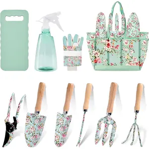 Gardening Tool Set, 10 count Heavy Duty Floral  Garden Tools Set Kit, Complete Gardening Tool Bag Set, with Non-Slip Rubber Handle,  Gifts for Women